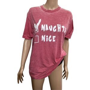 Naughty Or Nice Distressed Tee Shirt L